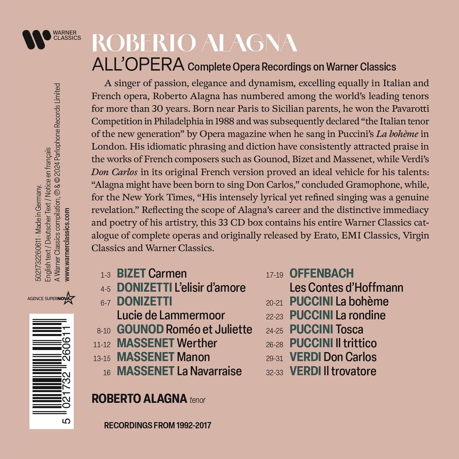 Roberto Alagna: All'opera: Complete Opera Recordings On Warner Classics