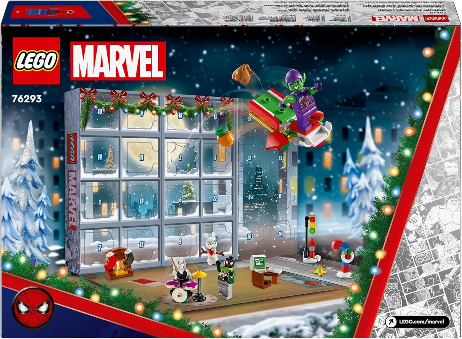 LEGO Spider-Man Adventskalender 2024, Superhelden-Spielzeug, vorweihnachtliches Geschenk für Jungen und Mädchen ab 7 Jahren, Bauspielzeug und Abenteuer-Set, Weihnachstgeschenk 76293