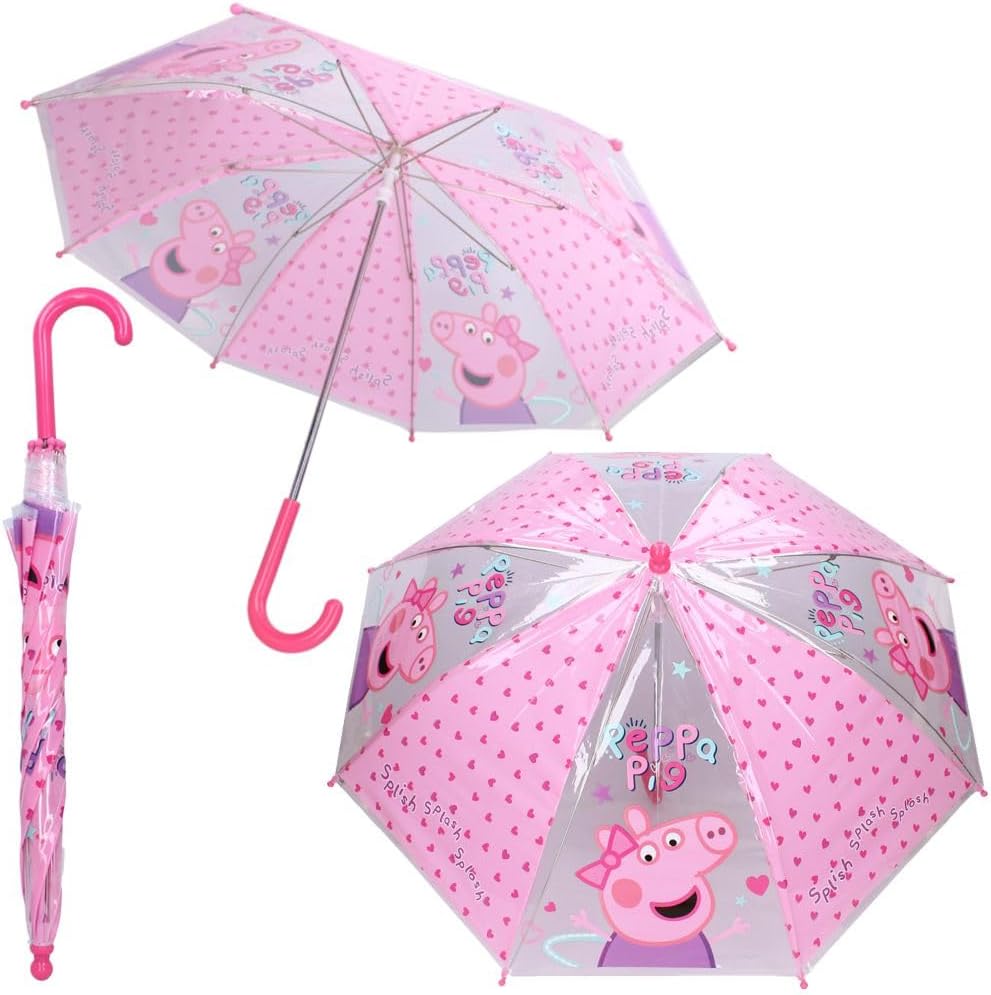 Peppa Pig Classic Umbrella | in Pink and Transparent Umbrella for Kids, Pink