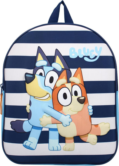 Vadobag BLUEY Oh Happy Days 3D Dog Backpack - Backpack for Children | School | Kindergarten - Blue and Light Blue - Size 32 x 26 x 11 cm, Blue Baby Blue, One Size