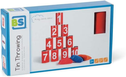 BS Toys Dosenwerfen - Wurfspiel für Kinder - Spielzeug für Draußen - Outdoor - ab 3 jahre - Rot Nummerierte Blechdosen und 3 Wurfsäcke - Einheitsgröße