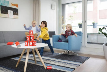 BS Toys Dosenwerfen - Wurfspiel für Kinder - Spielzeug für Draußen - Outdoor - ab 3 jahre - Rot Nummerierte Blechdosen und 3 Wurfsäcke - Einheitsgröße