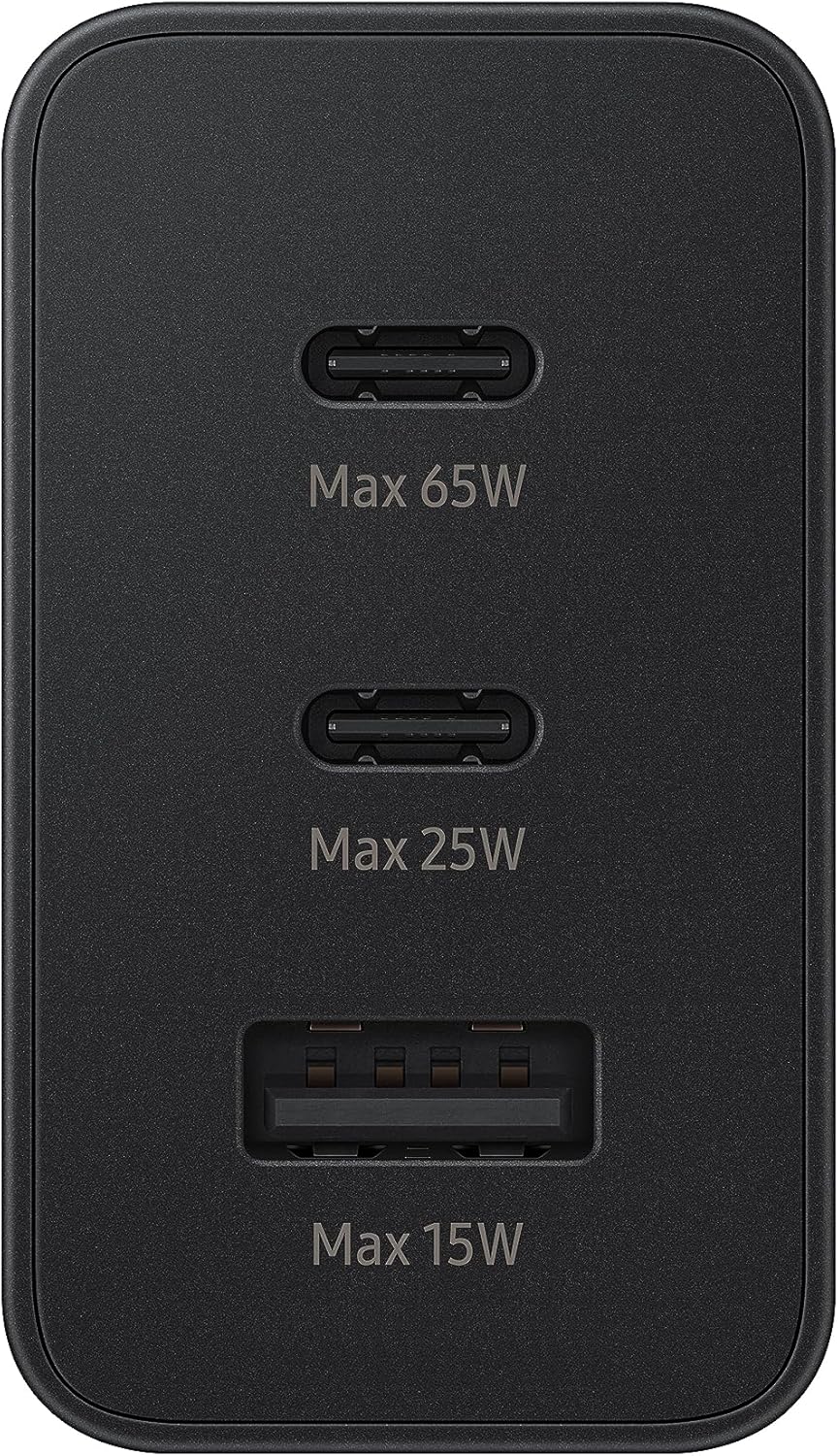 Samsung Galaxy Official 65W Trio Super Fast 2.0 Travel Adapter (without USB-C to C Data Cable), Black