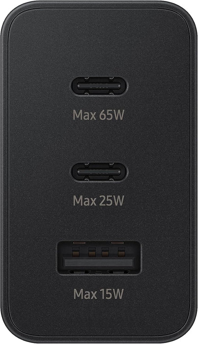 Samsung Galaxy Official 65W Trio Super Fast 2.0 Travel Adapter (without USB-C to C Data Cable), Black