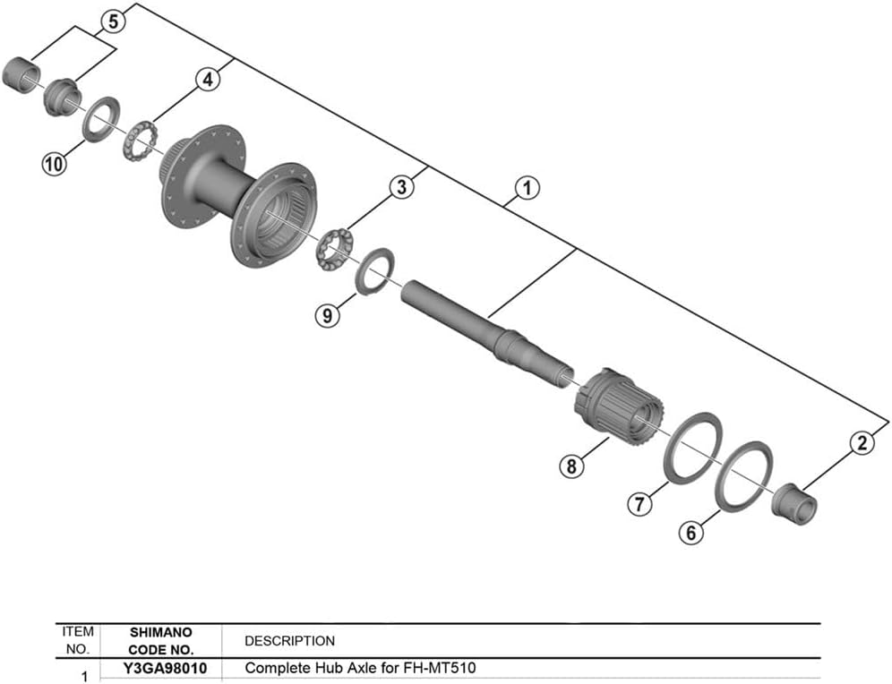 Shimano FH-MT510 complete hub axle, 142 mm
