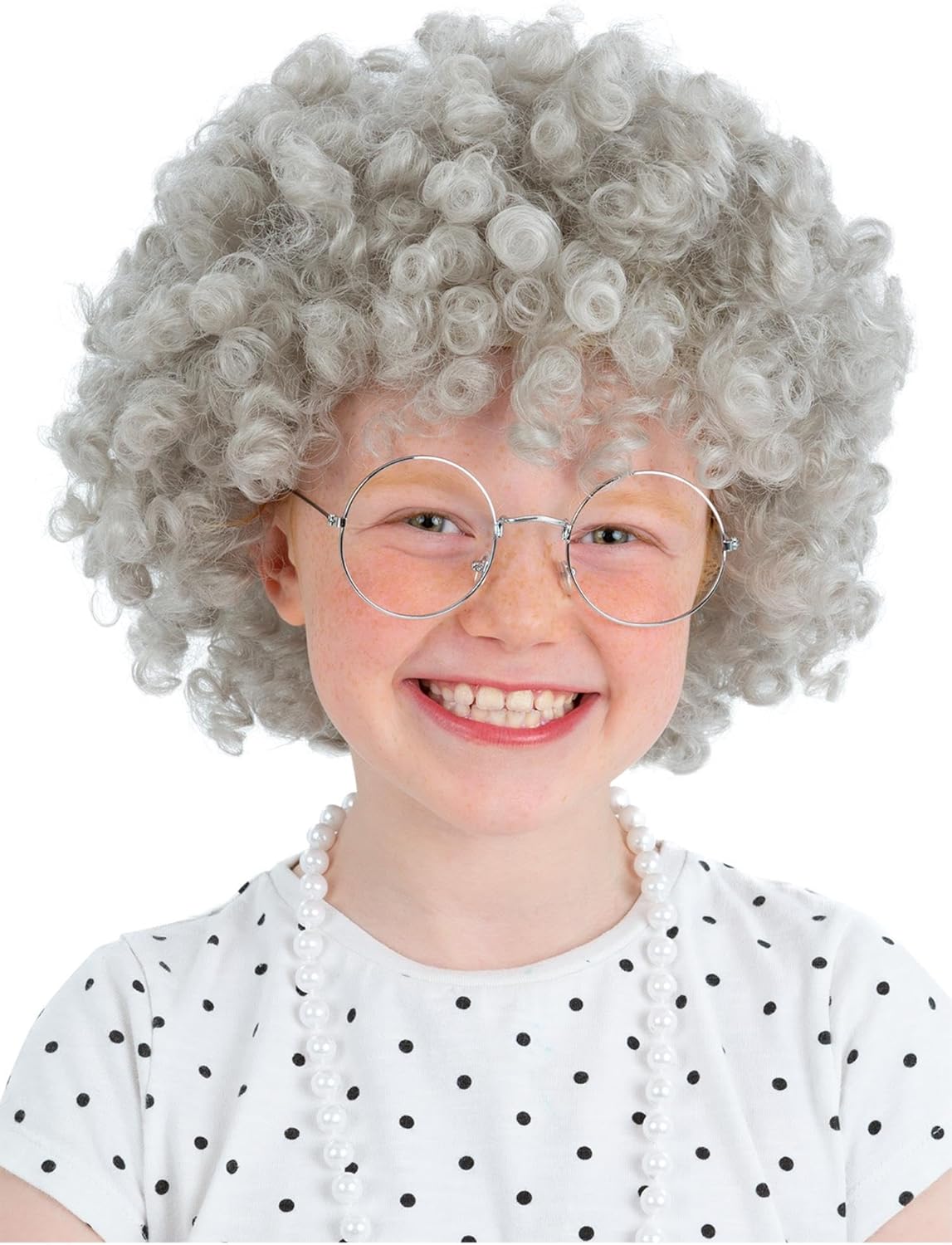 Smiffys Kids Granny Perm Wig, Girls Fancy Dress, Child Dress Up Wigs