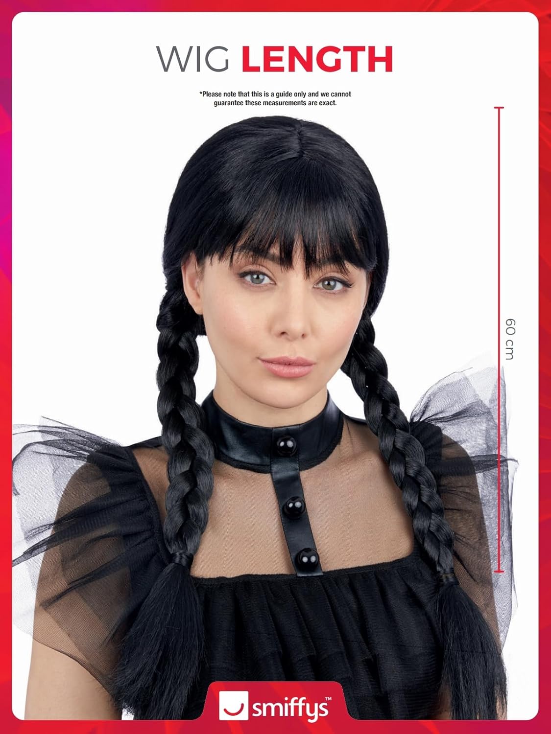Smiffys Adult Gothic School Girl Wig with Plaits & Fringe, Halloween Fancy Dress Accessory, Gothic Schoolgirl Dress Up Wigs