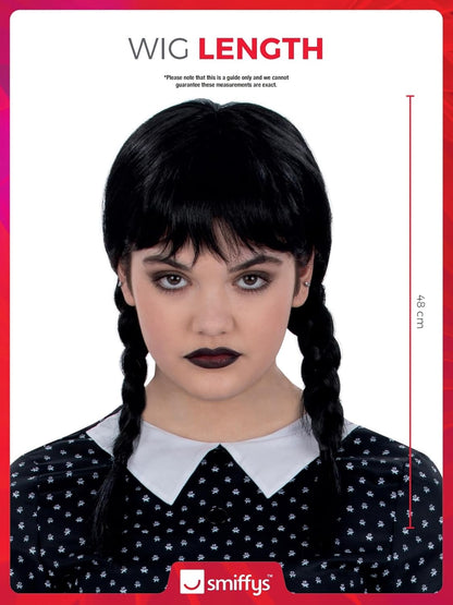 Smiffys Kids Gothic School Girl Wig with Plaits & Fringe, Halloween Child Fancy Dress, Gothic Dress Up Wigs