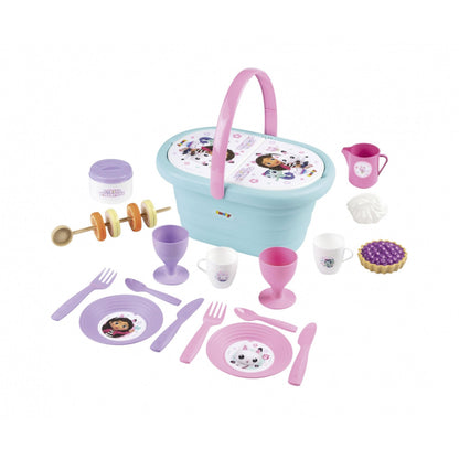 Smoby- La Casa de Muñecas de Gabby Cesta de Picnic - con 2 Juegos de Vajilla, Pegatinas, Jarra de Leche, Azucarero, hasta 21 Accesorios, A Partir de 3 años (7600312506)