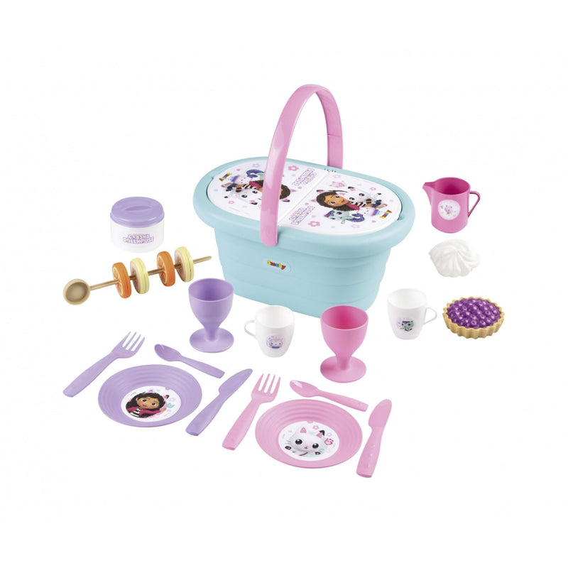 Smoby- La Casa de Muñecas de Gabby Cesta de Picnic - con 2 Juegos de Vajilla, Pegatinas, Jarra de Leche, Azucarero, hasta 21 Accesorios, A Partir de 3 años (7600312506)