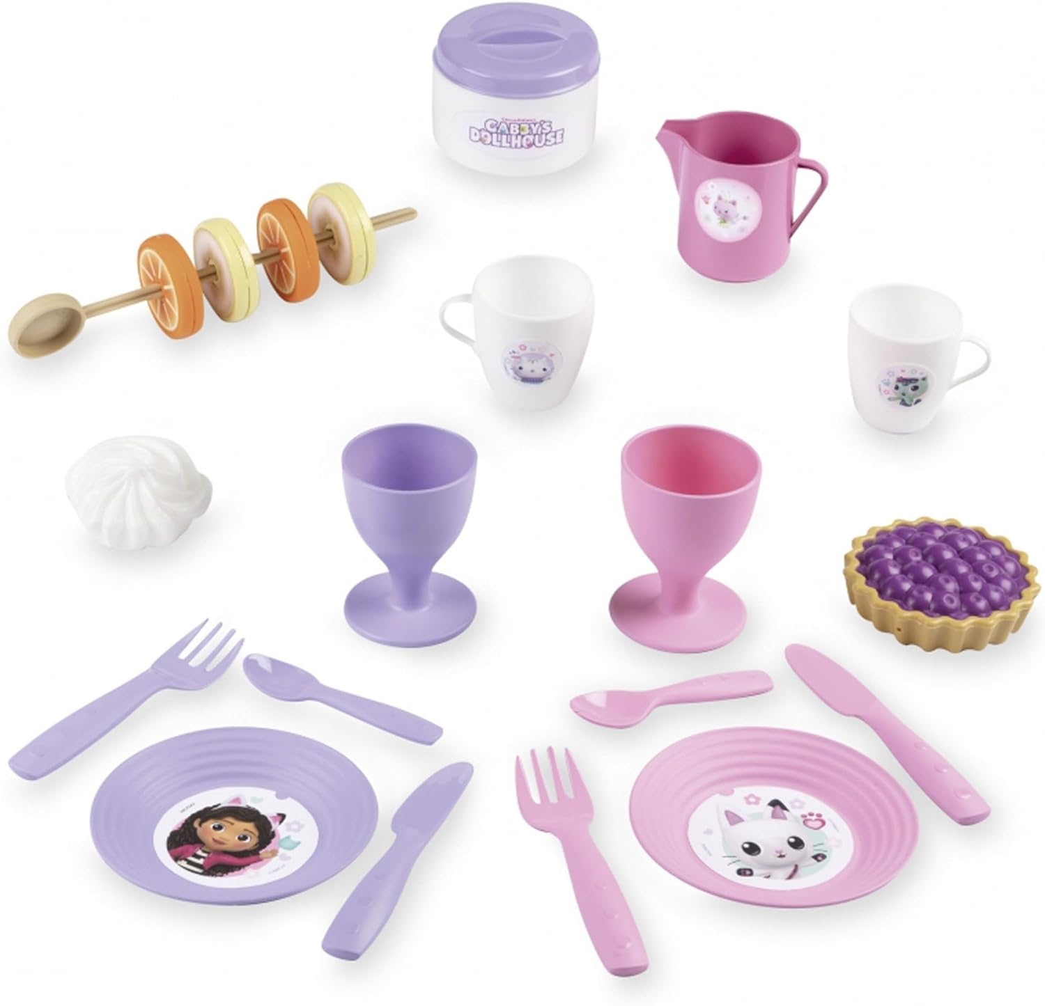 Smoby- La Casa de Muñecas de Gabby Cesta de Picnic - con 2 Juegos de Vajilla, Pegatinas, Jarra de Leche, Azucarero, hasta 21 Accesorios, A Partir de 3 años (7600312506)