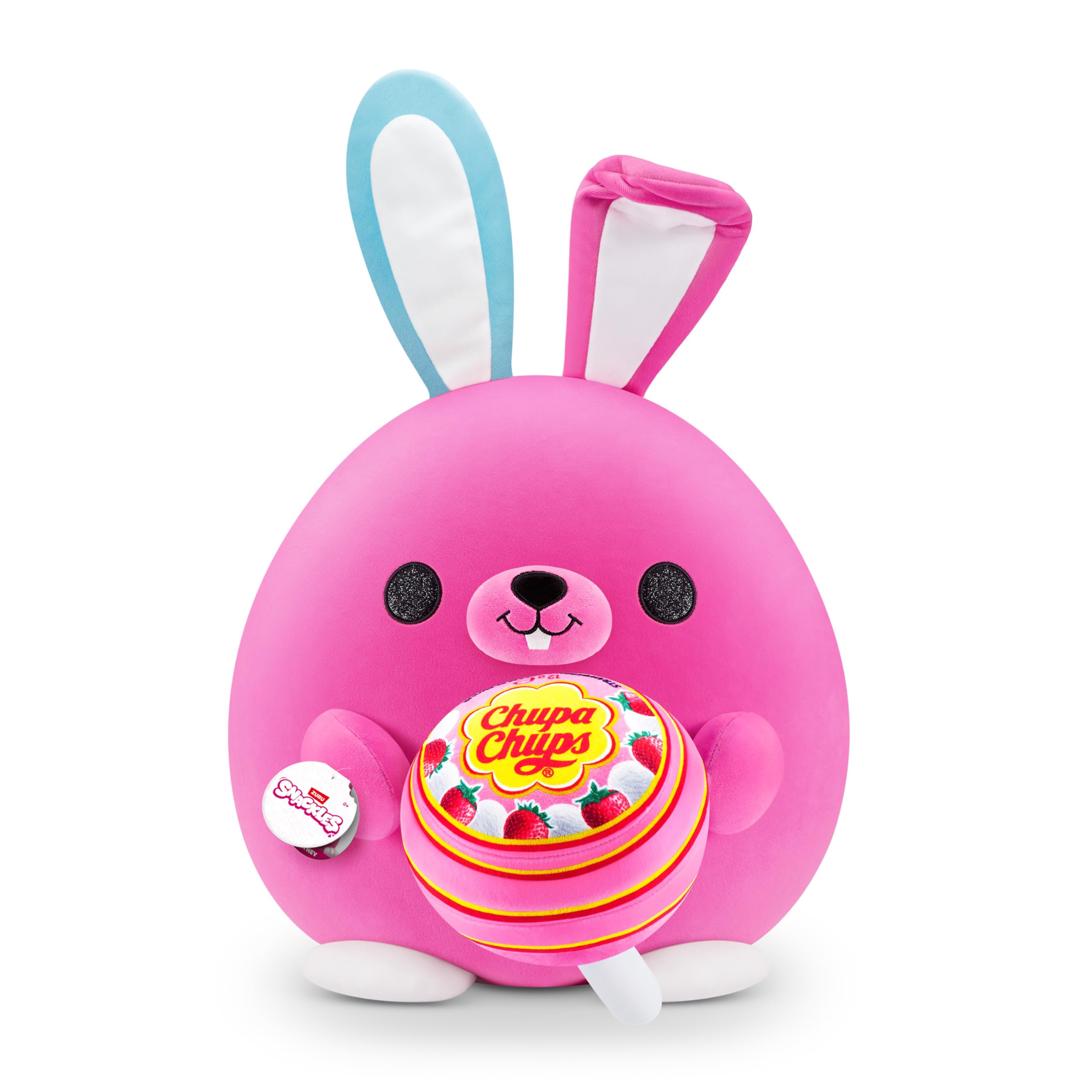 Snackles Super Sized 35 cm, Bunny (Chupa Chups), by ZURU Cuddly Squishy Comfort 35 cm Plush with License Snack Brand Accessory (Bunny