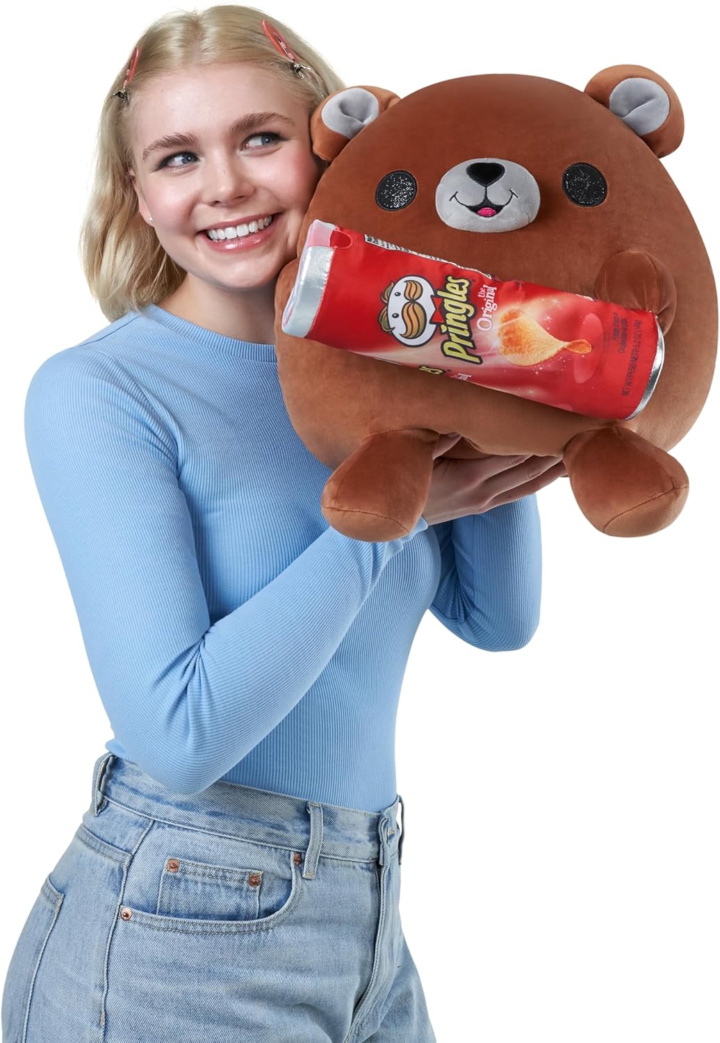 Snackles Super Sized 35 cm, Bear (Pringles), by ZURU Cuddly Squishy Comfort 35 cm Plush with License Snack Brand Accessory (Bear