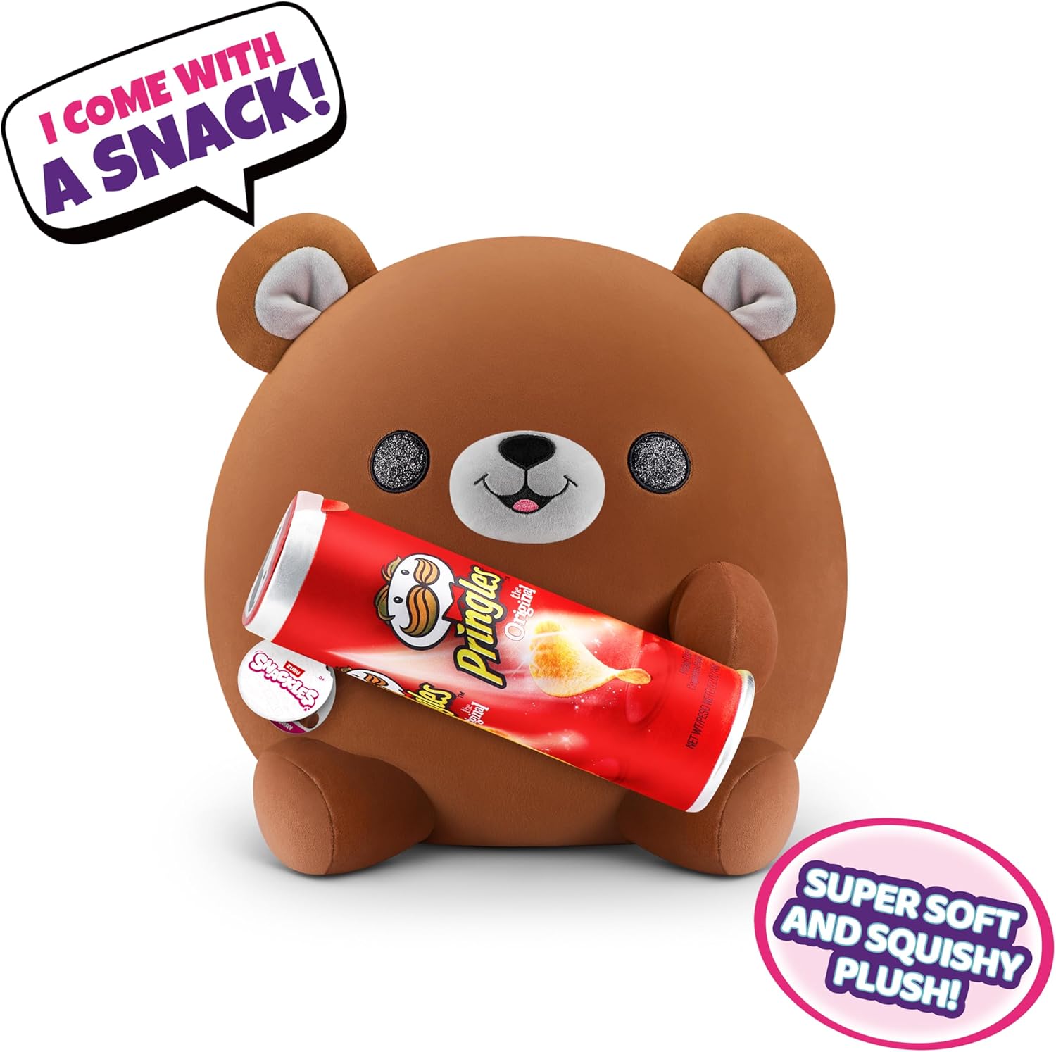 Snackles Super Sized 35 cm, Bear (Pringles), by ZURU Cuddly Squishy Comfort 35 cm Plush with License Snack Brand Accessory (Bear