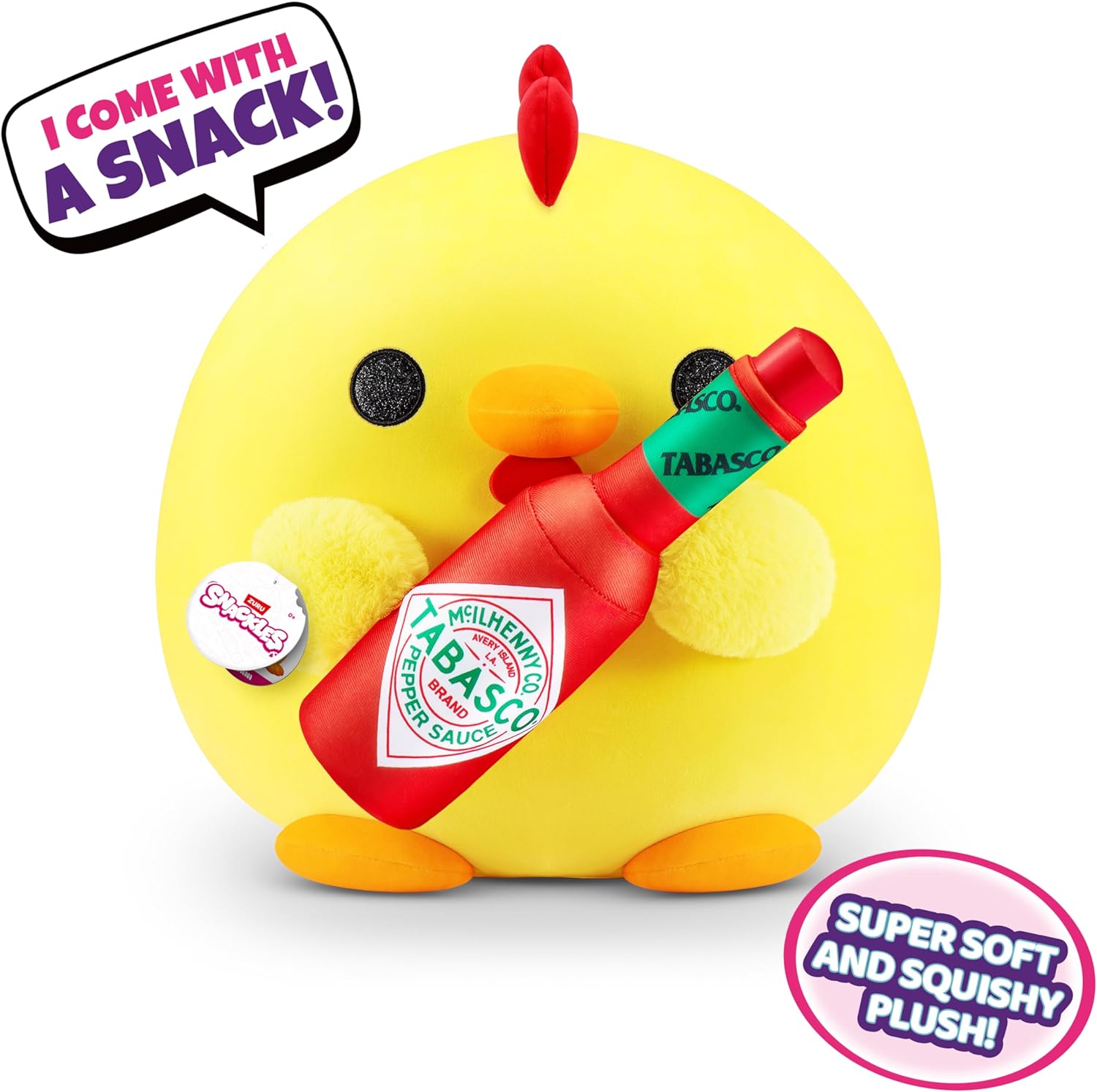 Snackles Super Sized 35 cm, Chicken (Tabasco), by ZURU Cuddly Squishy Comfort 35 cm Plush with License Snack Brand Accessory (Chicken
