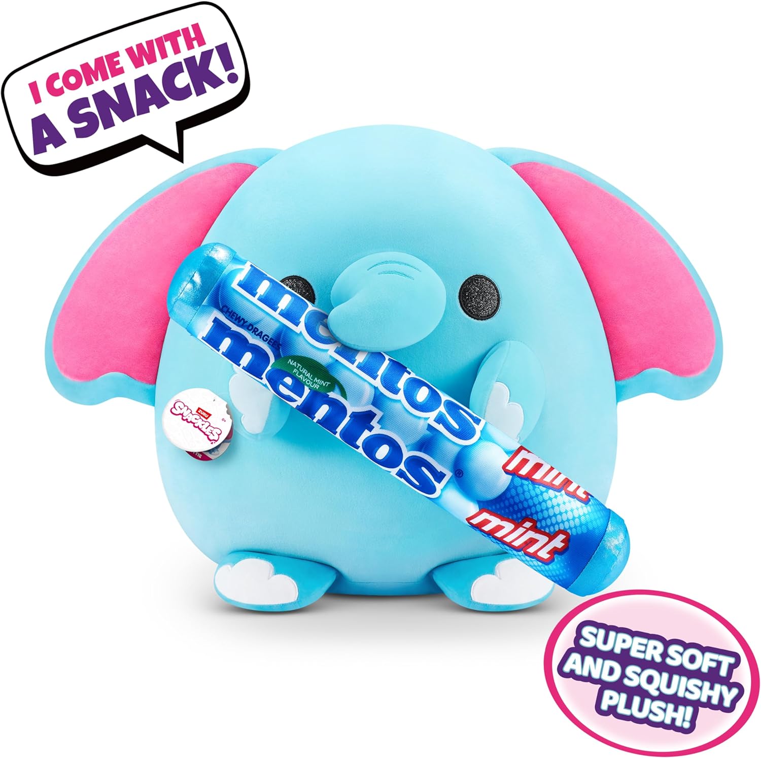 Snackles Super Sized 35 cm, Elephant (Mentos), by ZURU Cuddly Squishy Comfort 35 cm Plush with License Snack Brand Accessory (Elephant