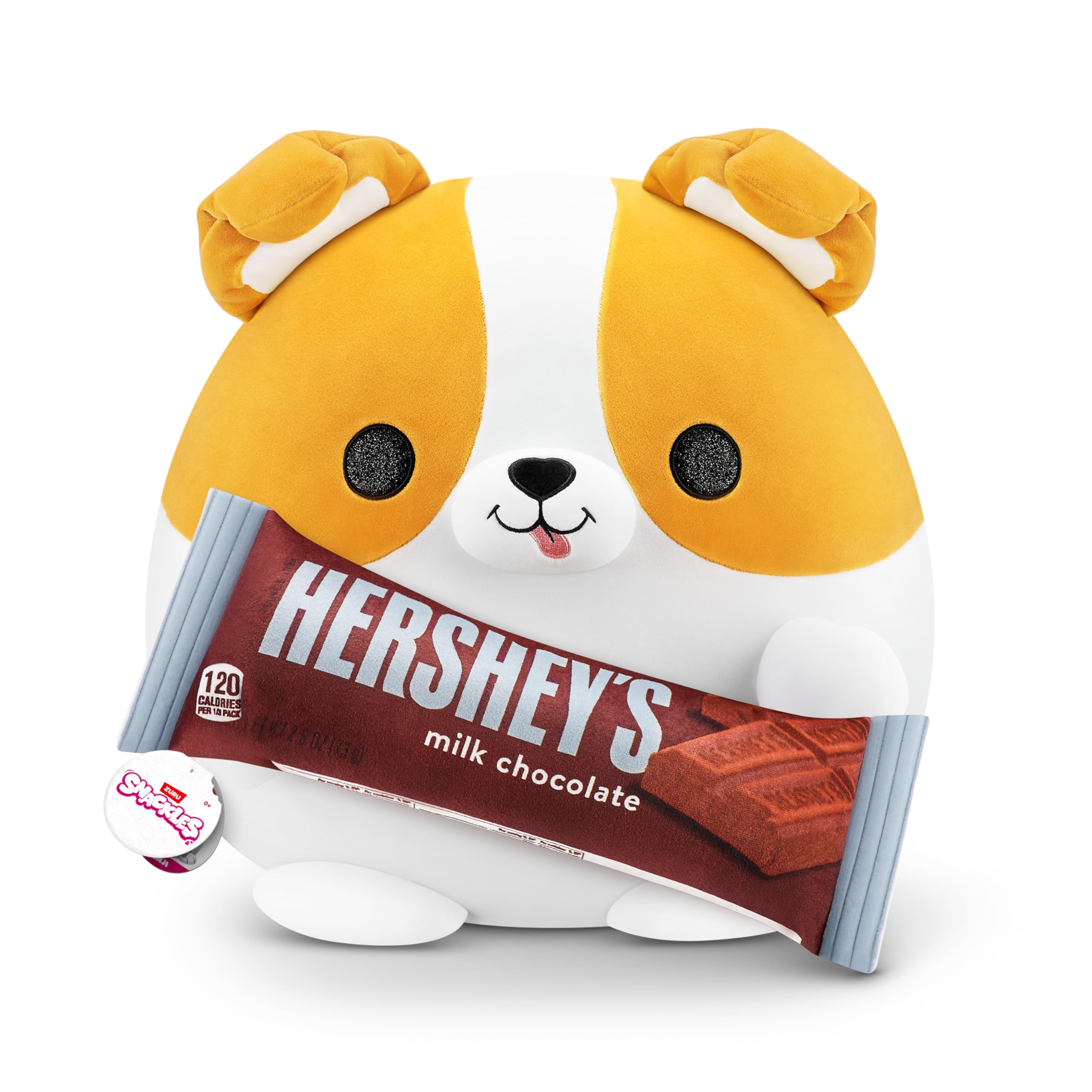 Snackles Super Sized 35 cm, Corgi (Hershey's Milk Chocolate), by ZURU Cuddly Squishy Comfort 35 cm Plush with License Snack Brand Accessory (Corgi