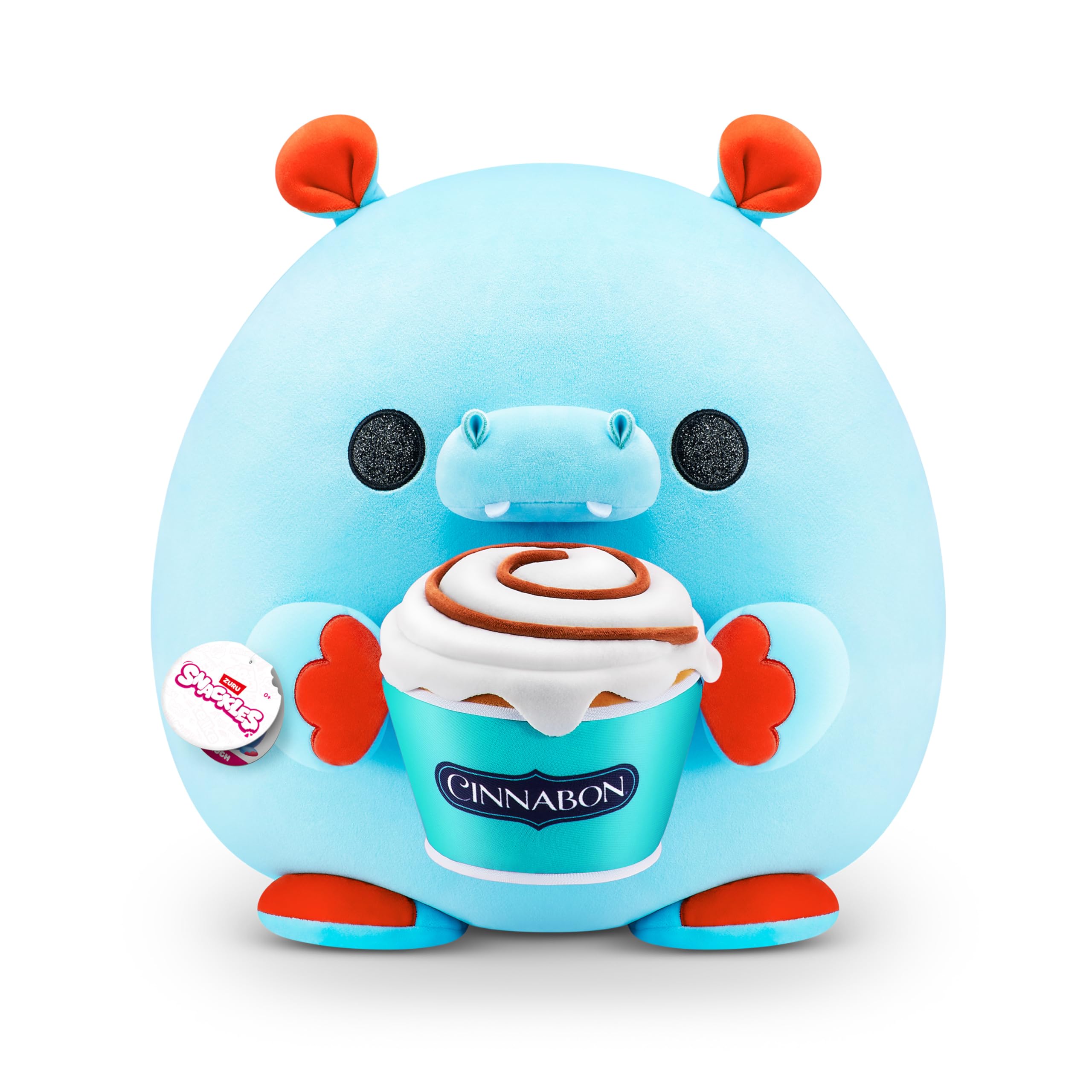 Snackles Super Sized 35 cm, Hippo (Cinnabon), by ZURU Cuddly Squishy Comfort 35 cm Plush with License Snack Brand Accessory (Hippo
