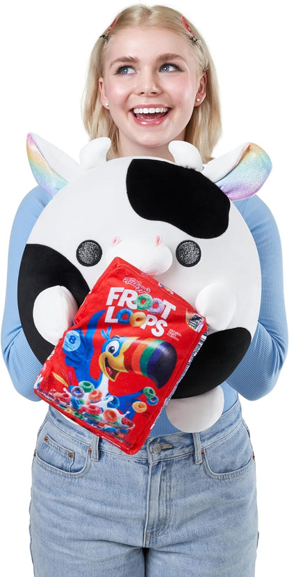 Snackles Super Sized 35 cm, Cow (Froot Loops), by ZURU Cuddly Squishy Comfort 35 cm Plush with License Snack Brand Accessory (Cow