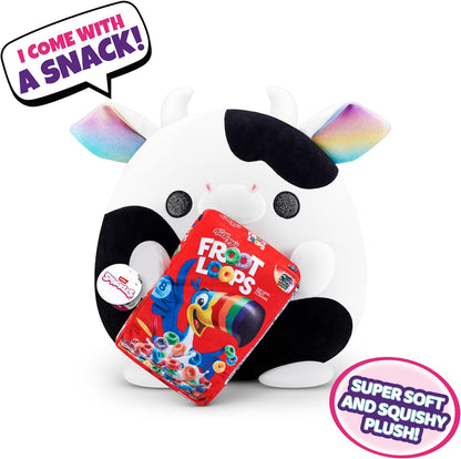 Snackles Super Sized 35 cm, Cow (Froot Loops), by ZURU Cuddly Squishy Comfort 35 cm Plush with License Snack Brand Accessory (Cow