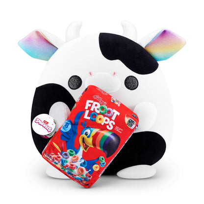 Snackles Super Sized 35 cm, Cow (Froot Loops), by ZURU Cuddly Squishy Comfort 35 cm Plush with License Snack Brand Accessory (Cow