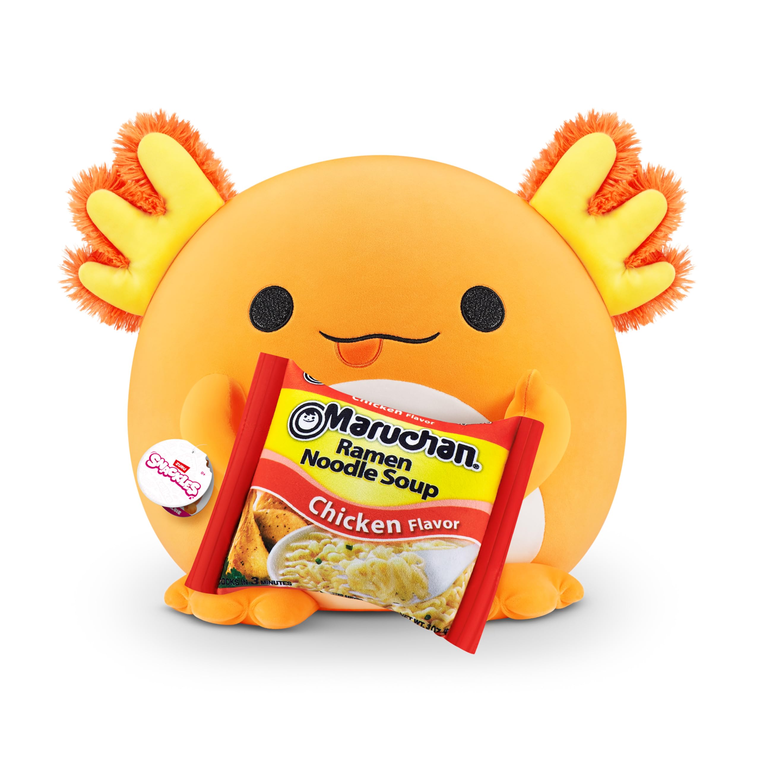 Snackles Super Sized 35 cm, Axolotl (Maruchan), by ZURU Cuddly Squishy Comfort 35 cm Plush with License Snack Brand Accessory (Axolotl