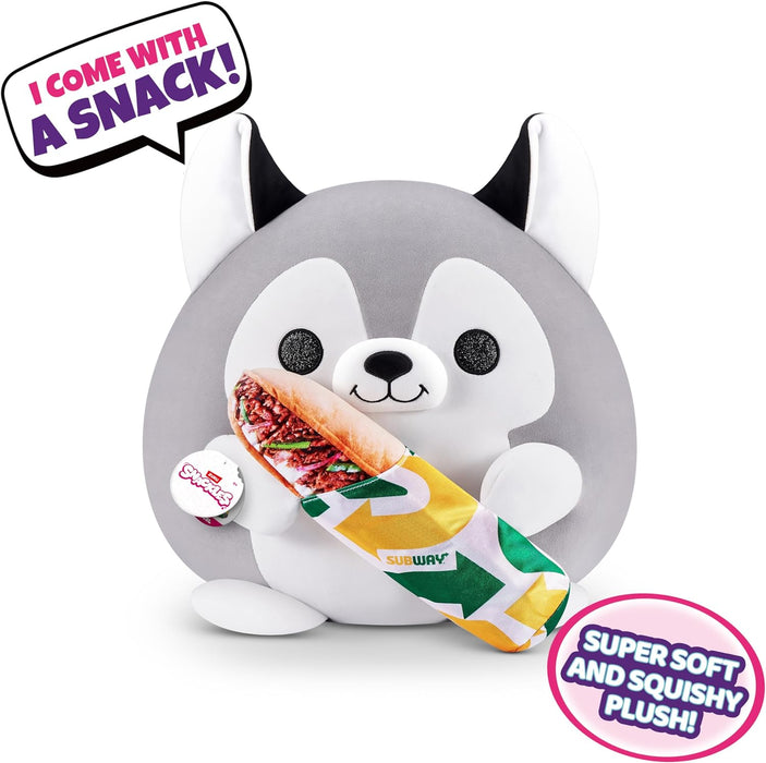 Snackles Super Sized 35 cm, Husky (Subway), by ZURU Cuddly Squishy Comfort 35 cm Plush with License Snack Brand Accessory (Husky