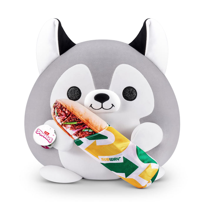 Snackles Super Sized 35 cm, Husky (Subway), by ZURU Cuddly Squishy Comfort 35 cm Plush with License Snack Brand Accessory (Husky