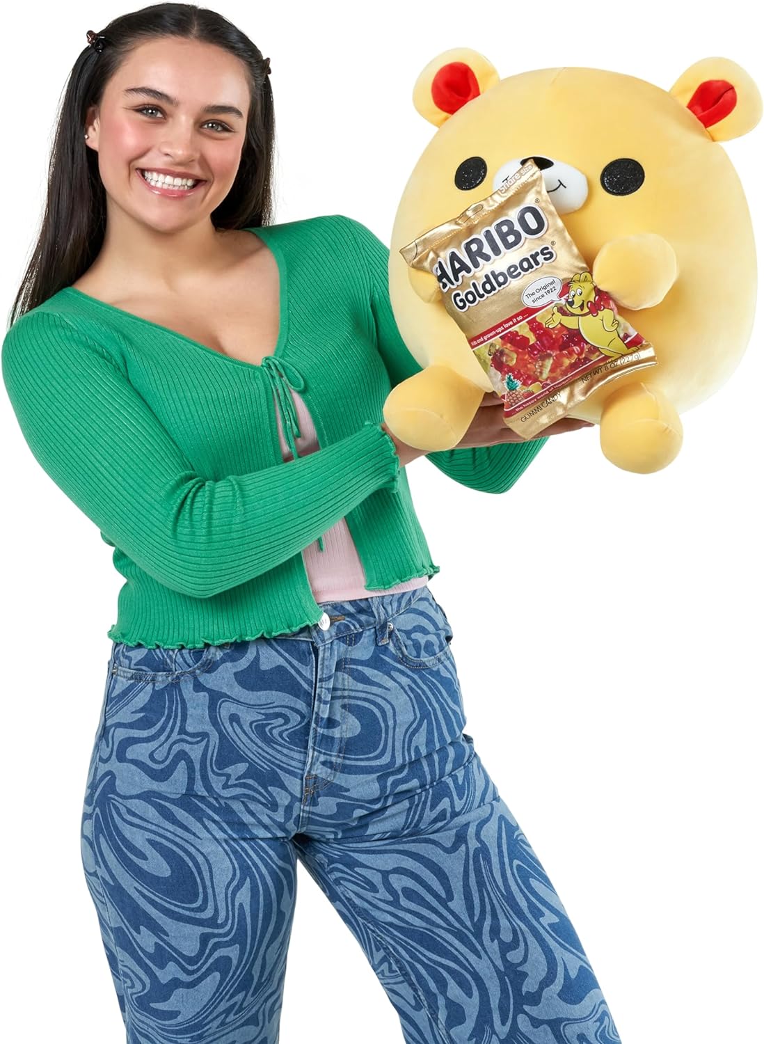 Snackles Super Sized 35 cm, Golden Bear (Haribo), by ZURU Cuddly Squishy Comfort 35 cm Plush with License Snack Brand Accessory (Golden Bear