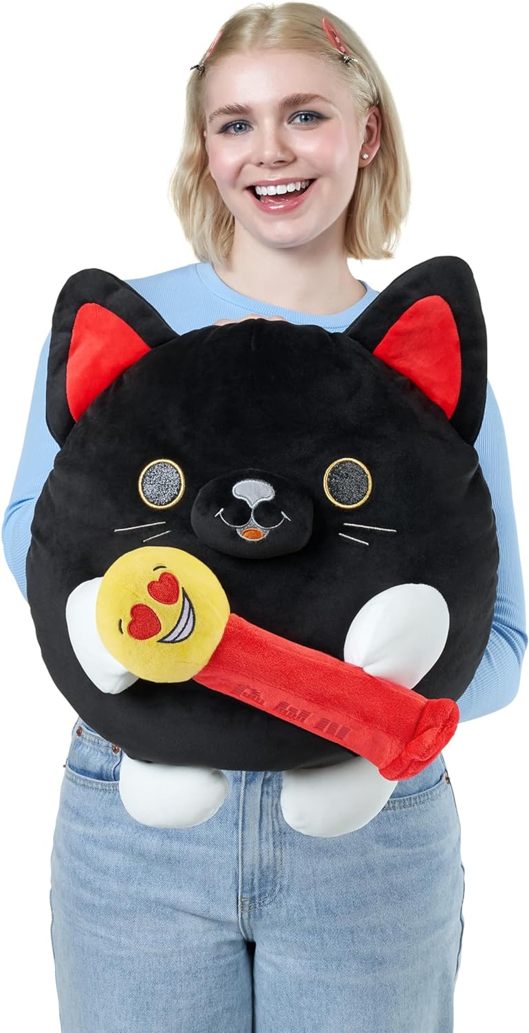 Snackles Super Sized 35 cm, Black Cat (PEZ), by ZURU Cuddly Squishy Comfort 35 cm Plush with License Snack Brand Accessory (Black Cat