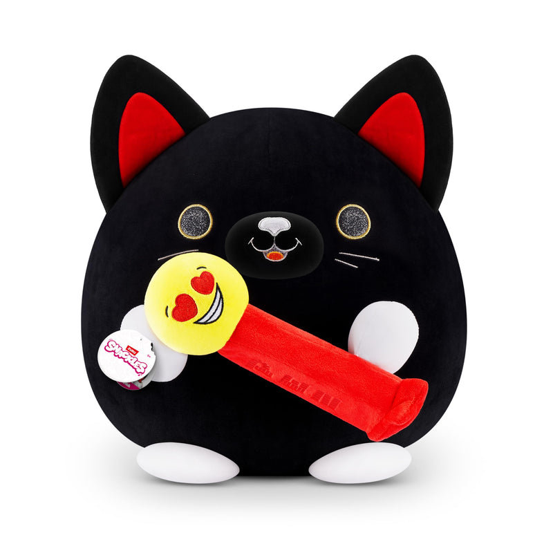 Snackles Super Sized 35 cm, Black Cat (PEZ), by ZURU Cuddly Squishy Comfort 35 cm Plush with License Snack Brand Accessory (Black Cat