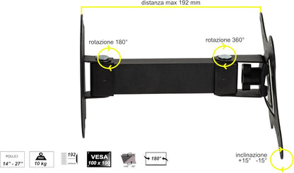 Link LKBR46 - Staffa da Muro 2 snodi per Monitor 14-27" Fino a VESA 100X100 Orientamento Verticale e Orizzontale, Colore Nero