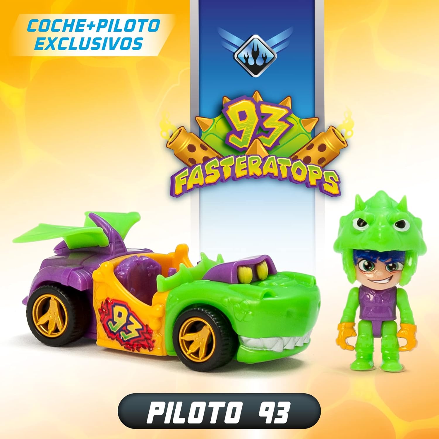 T-RACERS Mega Wheels T-Rex – Vehicle launcher with 1 exclusive driver and 1 exclusive vehicle. Compatible with other T-Racer cars