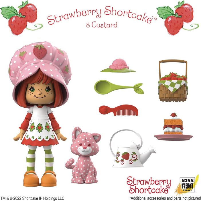 Boss Fight Studio Strawberry Shortcake with Custard the Kitten, Premium Collectible Action Figure – Highly Articulated Fruity Scented Figurine with Accessories, Interchangeable Parts, and Stand – 1:12