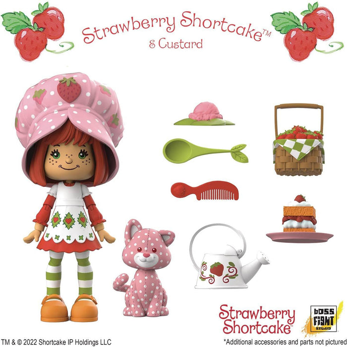 Boss Fight Studio Strawberry Shortcake with Custard the Kitten, Premium Collectible Action Figure – Highly Articulated Fruity Scented Figurine with Accessories, Interchangeable Parts, and Stand – 1:12
