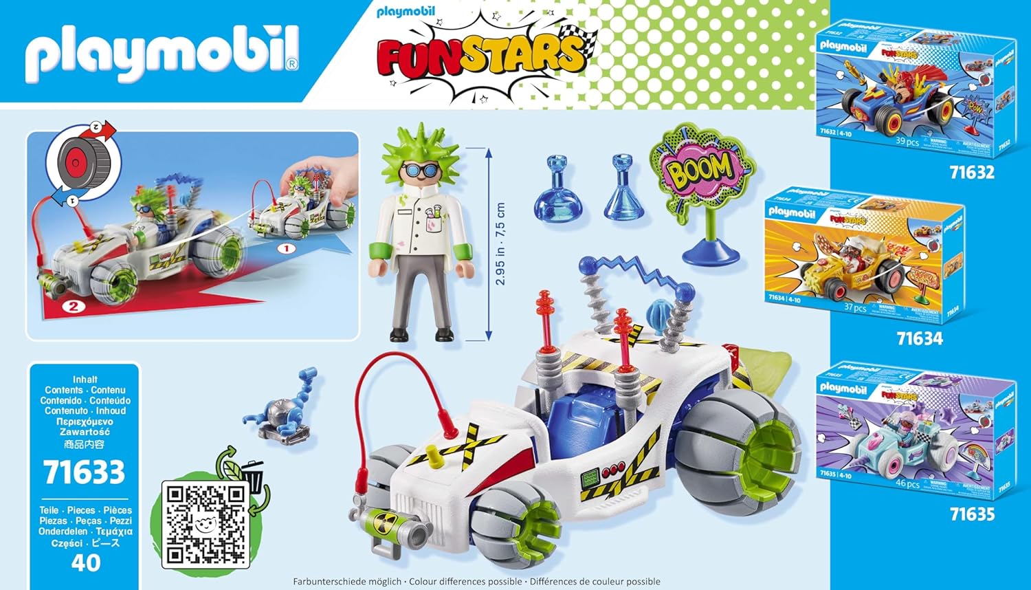 PLAYMOBIL Funstars 71633 Rasender Professor, Kart mit Rückzugsmotor, dynamisches Spielset für spannende Rennen, detailreiches Spielzeug für Kinder ab 4 Jahren