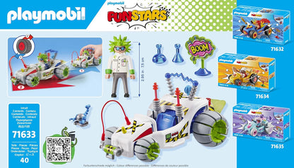 PLAYMOBIL Funstars 71633 Rasender Professor, Kart mit Rückzugsmotor, dynamisches Spielset für spannende Rennen, detailreiches Spielzeug für Kinder ab 4 Jahren
