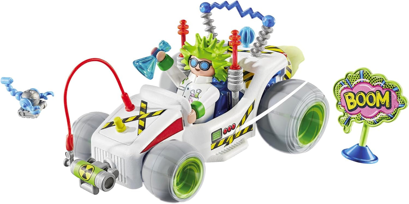 PLAYMOBIL Funstars 71633 Rasender Professor, Kart mit Rückzugsmotor, dynamisches Spielset für spannende Rennen, detailreiches Spielzeug für Kinder ab 4 Jahren