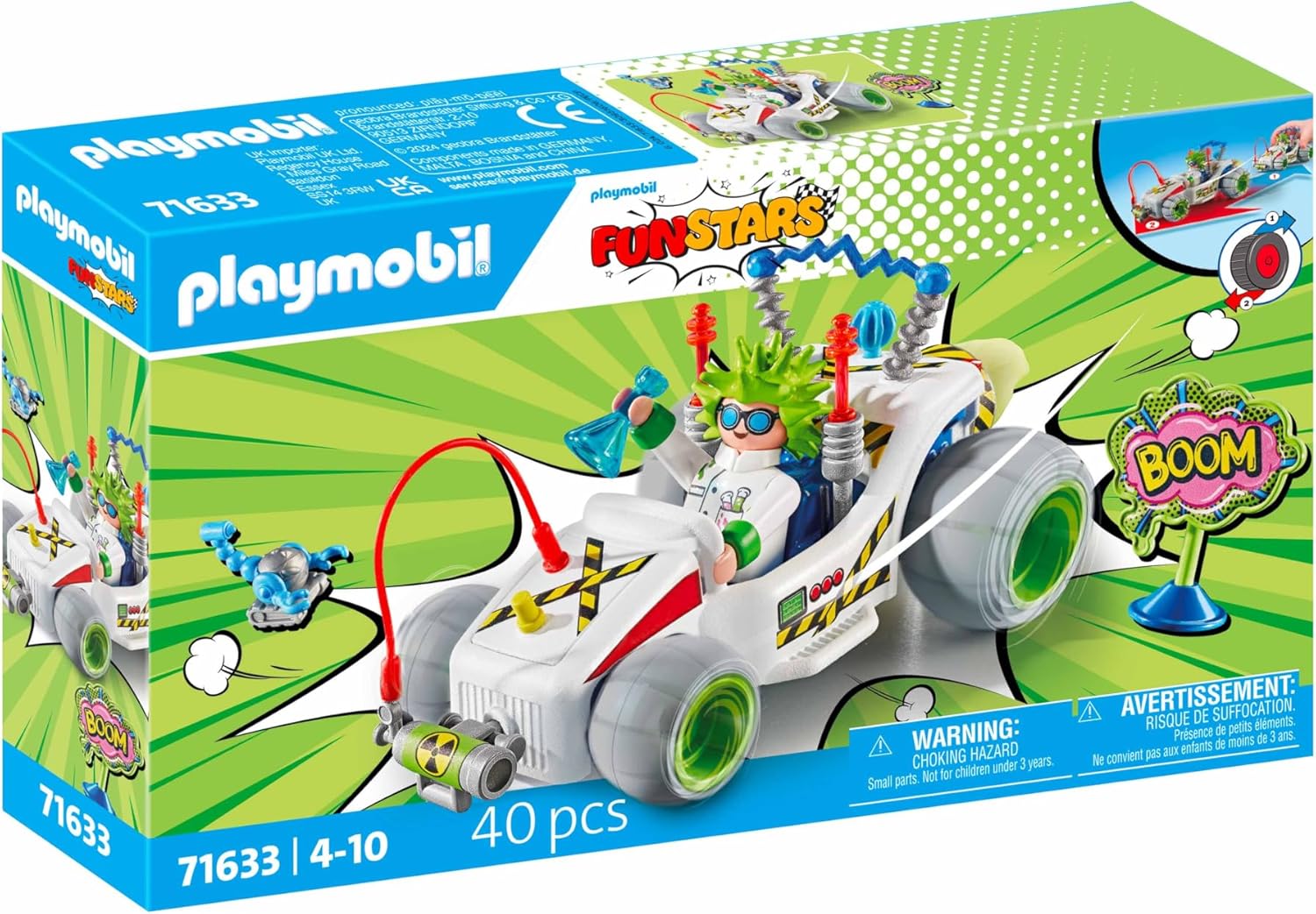 PLAYMOBIL Funstars 71633 Rasender Professor, Kart mit Rückzugsmotor, dynamisches Spielset für spannende Rennen, detailreiches Spielzeug für Kinder ab 4 Jahren