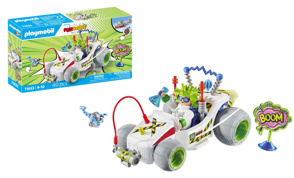 PLAYMOBIL Funstars 71633 Rasender Professor, Kart mit Rückzugsmotor, dynamisches Spielset für spannende Rennen, detailreiches Spielzeug für Kinder ab 4 Jahren