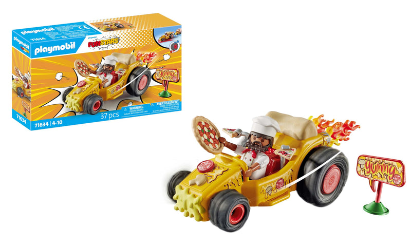 PLAYMOBIL Funstars 71634 Race pizza, kart met pullback-motor, dynamische speelset voor spannende races, gedetailleerd speelgoed voor kinderen vanaf 4 jaar