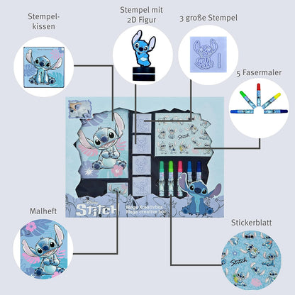 Undercover Stitch Mega Creative Box - Creativity, Crafts, Children - Fibre Tip Pens, Sticker Sheet, Colouring Book, Stamp, Blue