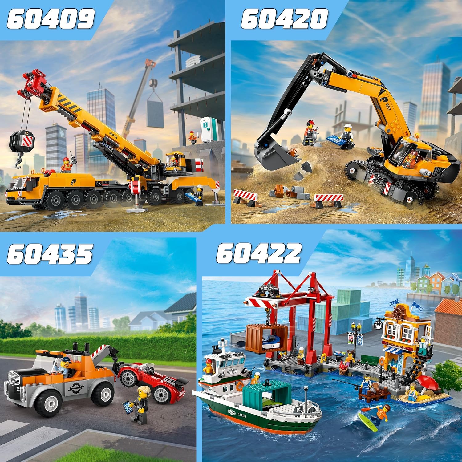 LEGO City Yellow Mobile Construction Crane Toy, Vehicle Building Set for 9 Plus Year Old Boys and Girls, Long Extendable Boom and 4 Worker Minifigures for Role Play, Creative Gift for Kids 60409
