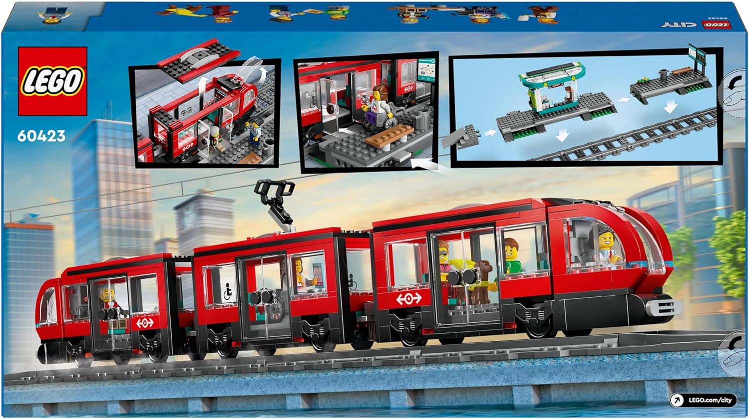 LEGO City Tram e Fermata del Tram, Treno Giocattolo da Costruire con Stazione e Vagoni Ferroviari, Giochi di Ruolo per Bambini e Bambine da 7 Anni in su con Minifigure, Idea Regalo di Compleanno 60423