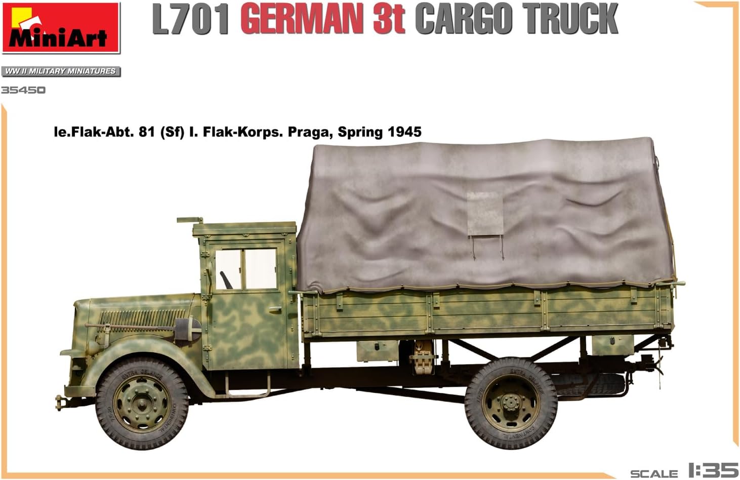 MiniArt 35450 1:35 L701 Dt. 3t Cargo Truck – riproduzione fedele all'originale, modellismo, kit di costruzione in plastica, fai da te, hobby, incollaggio, modellismo, assemblaggio, non verniciato