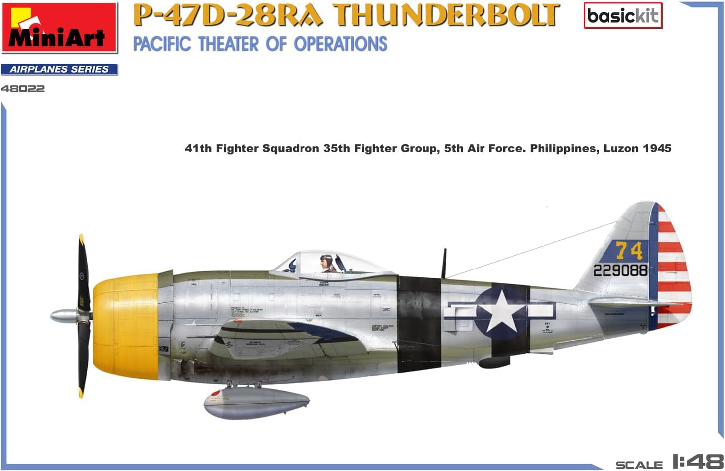 MiniArt 48022 1:48 P-47D-28RA Thunderbolt Basic Kit – riproduzione fedele del modellismo, kit di costruzione in plastica, fai da te, hobby, incollaggio, modellismo, assemblaggio, non verniciato
