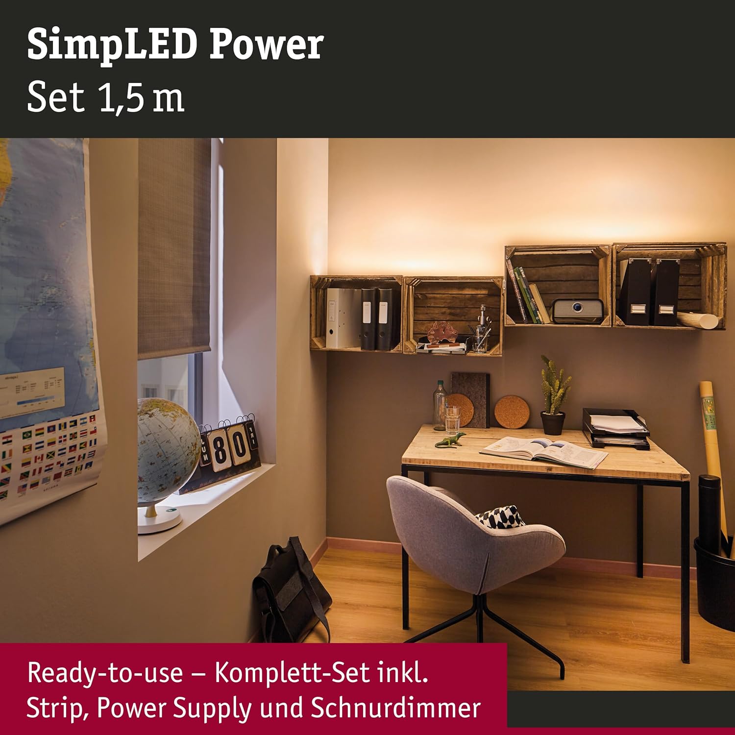 Paulmann 78955 LED Strip SimpLED Power 1.5m with Cord dimmer 1100lm/m incl. 1x17 Watt IP44 dimmable Lighting Strip White Light Strip Plastic LED Strip 3000 K