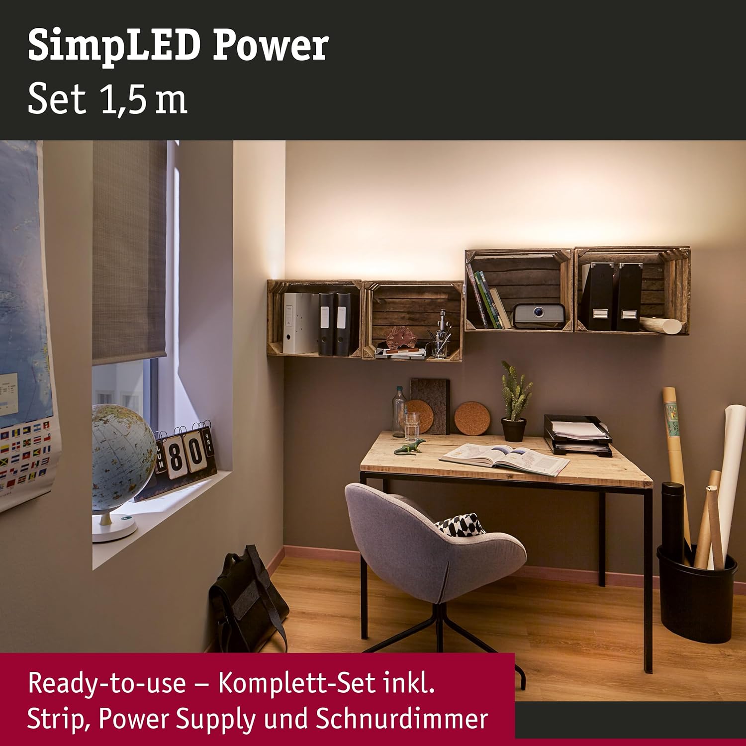 Paulmann 78958 LED strip SimpLED Power 1,5 m met snoerdimmer 1100lm/m incl. 1x17 watt IP44 dimbaar lichtband wit lichtstrip kunststof 4000 K