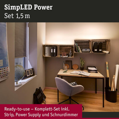 Paulmann 78958 LED strip SimpLED Power 1,5 m met snoerdimmer 1100lm/m incl. 1x17 watt IP44 dimbaar lichtband wit lichtstrip kunststof 4000 K