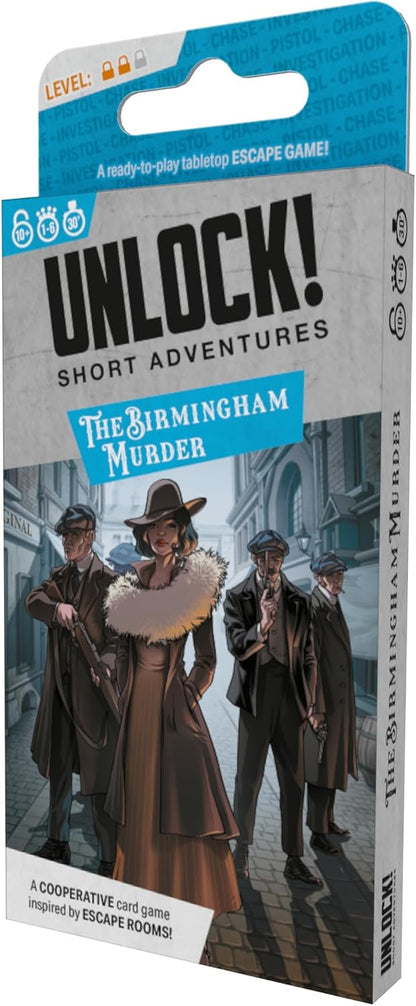 Space Cowboys Unlock! Short Adventures 9: The Birmingham Murder - Immersive Escape Room Card Game for Kids and Adults, Ages 10+, 1-6 Players, 45 Minute Playtime, Made